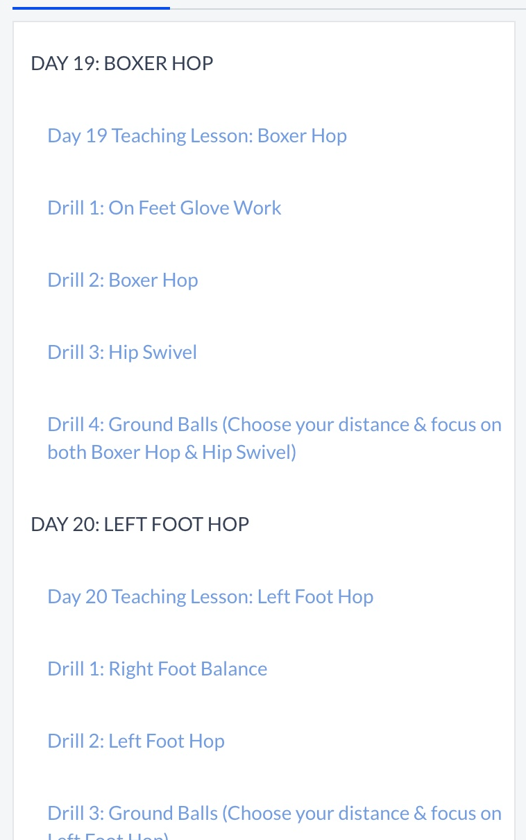 Course content list showing collapsible day sections