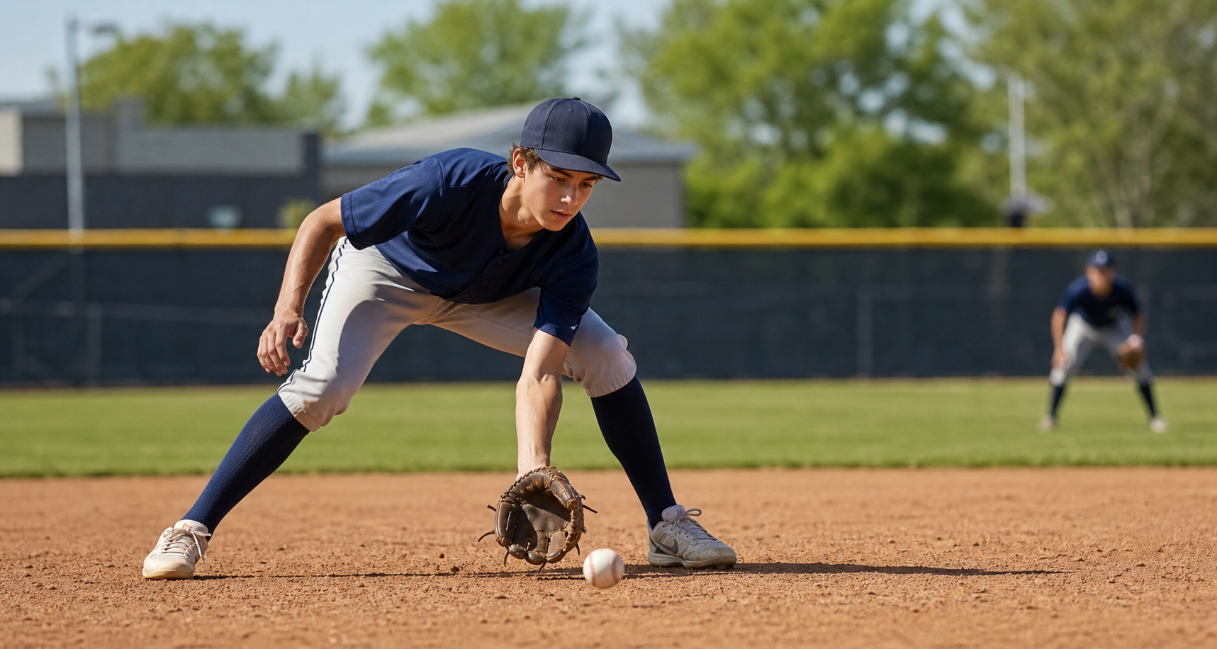 Young infielder fielding a ground ball